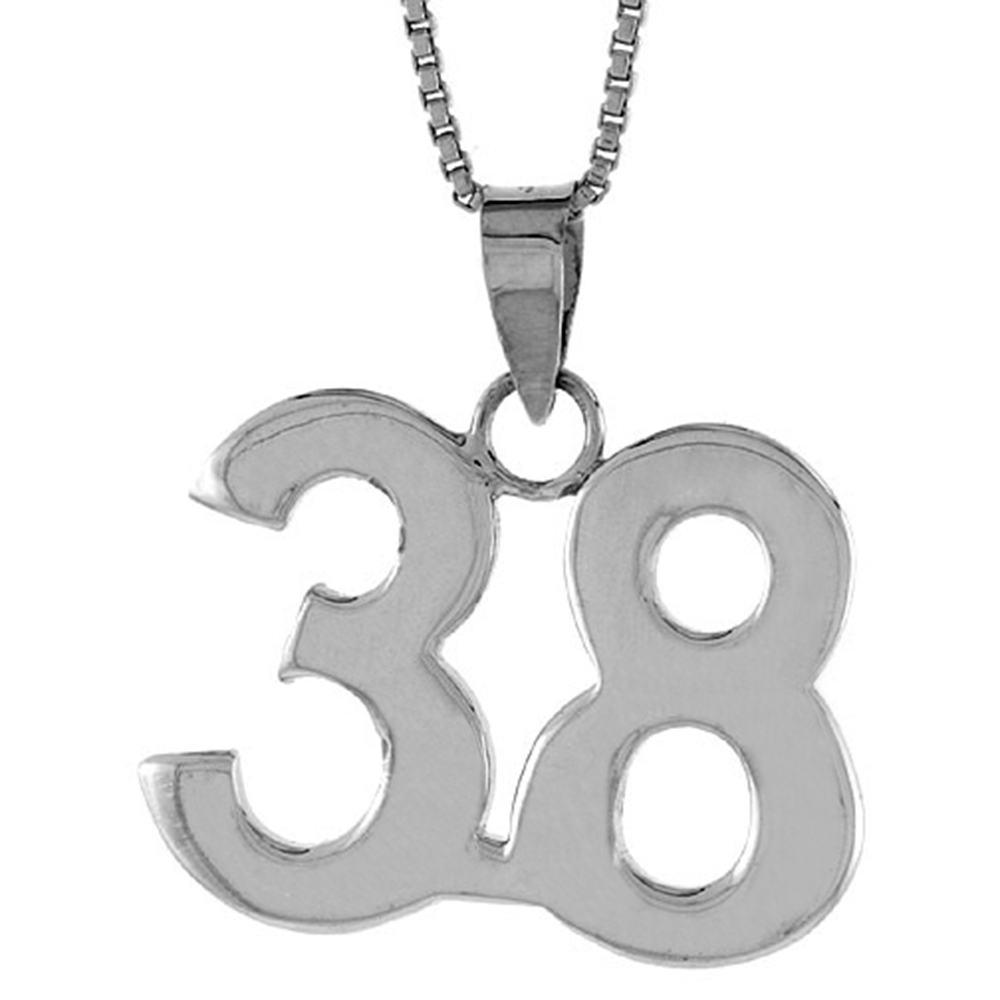 Sterling Silver Number 38 Pendant for Jersey Numbers & Recovery High Polish 3/4 inch