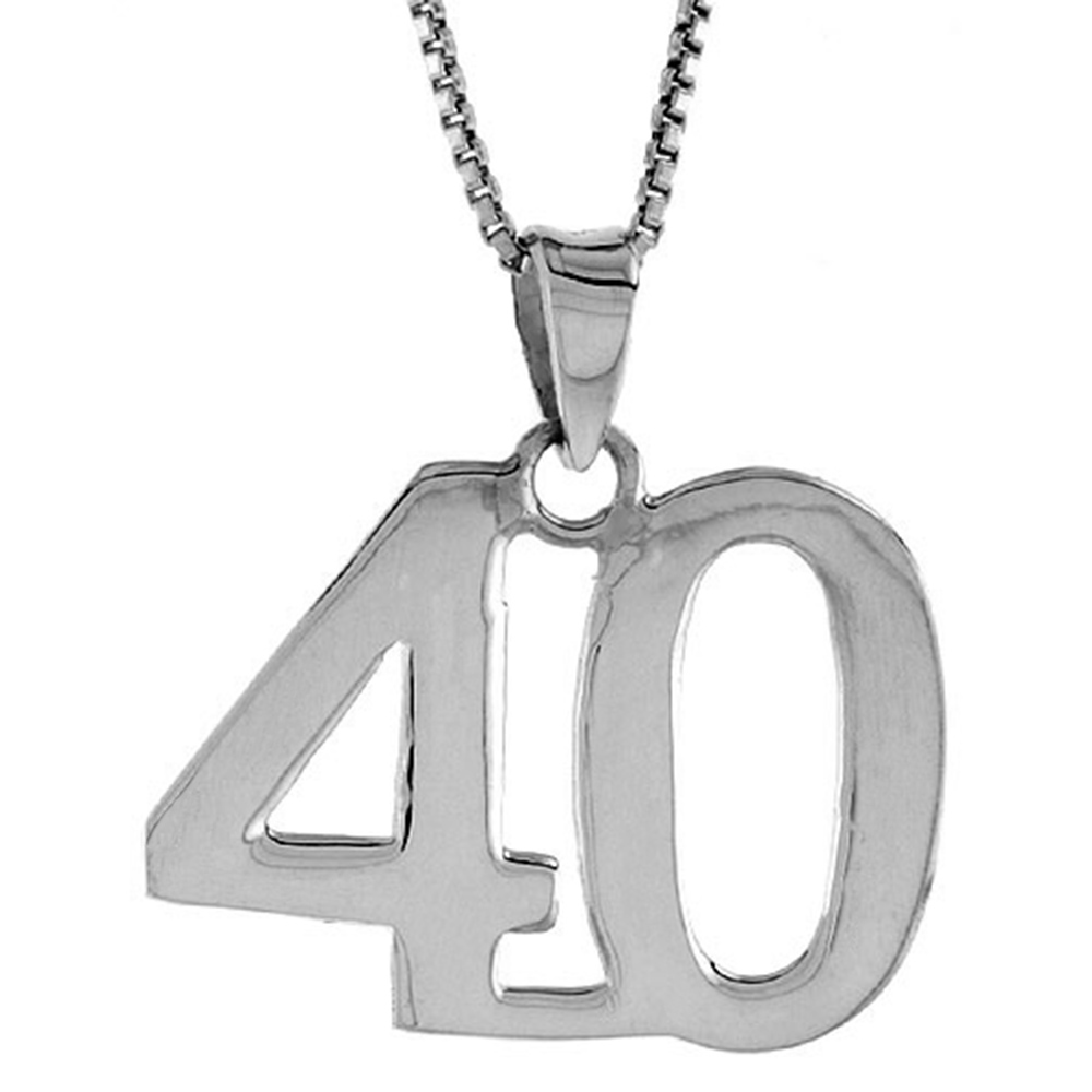 Sterling Silver Number 40 Necklace for Jersey Numbers &amp; Recovery High Polish 3/4 inch, 2mm Curb Chain