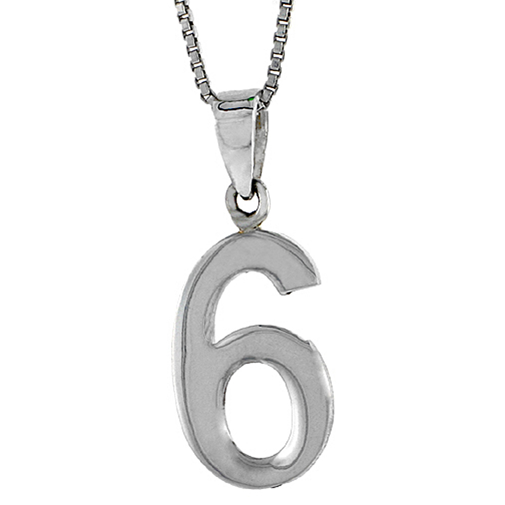 Sterling Silver Number 6 Pendant for Jersey Numbers &amp; Recovery High Polish 3/4 inch