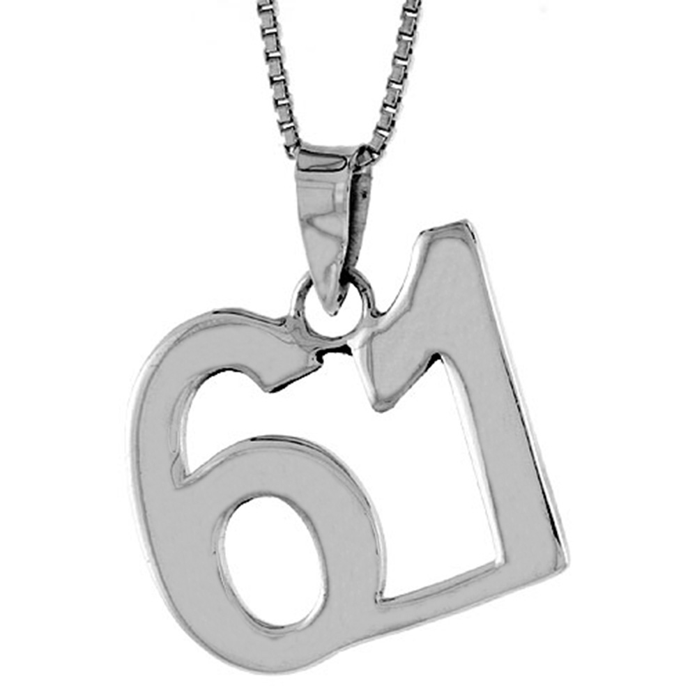 Sterling Silver Number 61 Pendant for Jersey Numbers & Recovery High Polish 3/4 inch