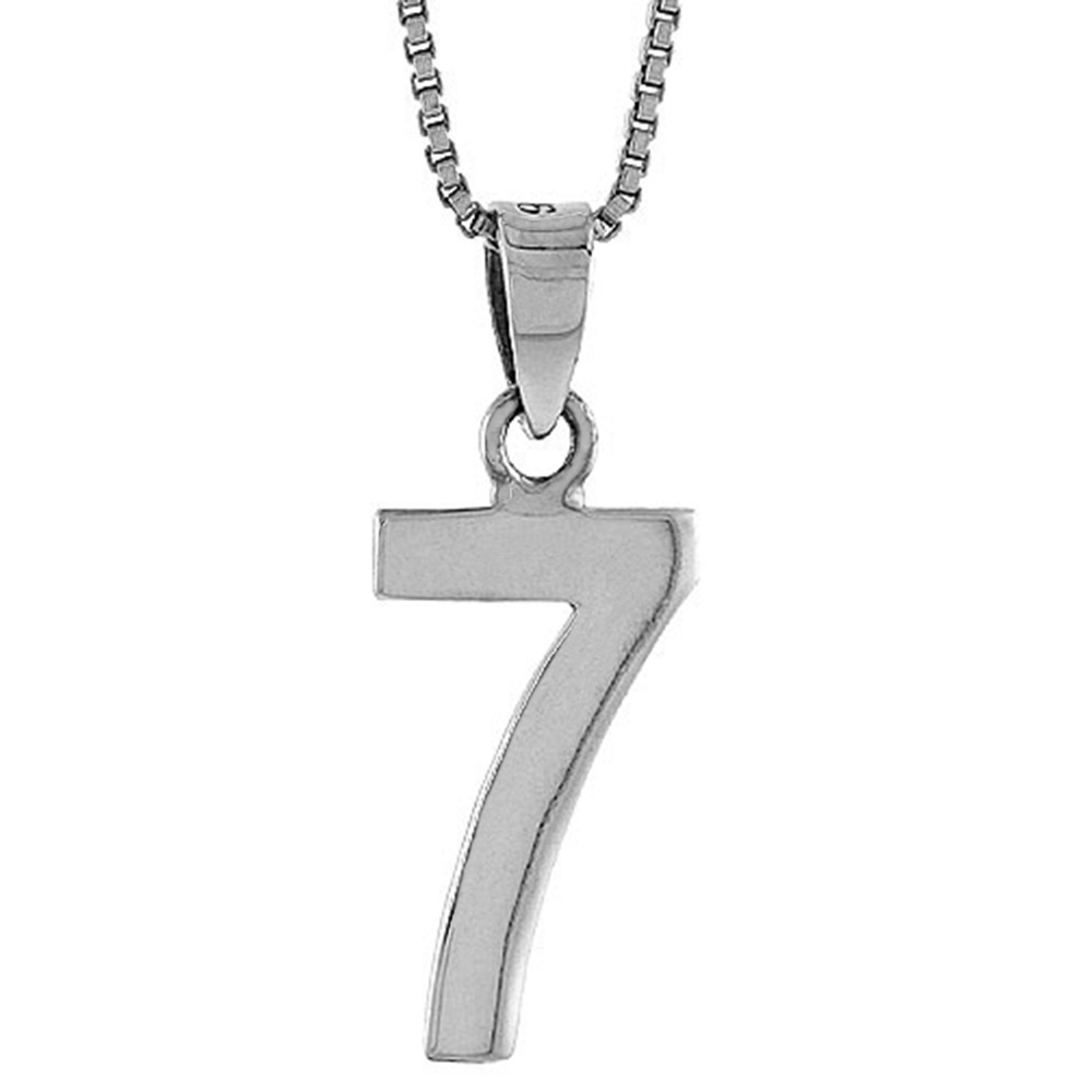 Sterling Silver Number 7 Necklace for Jersey Numbers & Recovery High Polish 3/4 inch, 2mm Curb Chain
