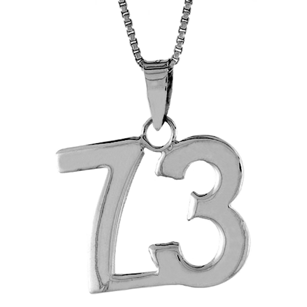 Sterling Silver Number 73 Necklace for Jersey Numbers &amp; Recovery High Polish 3/4 inch, 2mm Curb Chain
