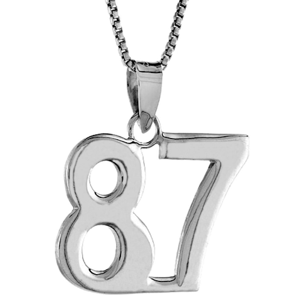 Sterling Silver Number 18 Necklace for Jersey Numbers & Recovery High Polish 3/4 inch 2mm Curb Chain