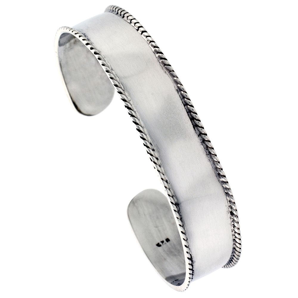 Sterling Silver Cuff Bracelet Flat Rope Edge Handmade 7.25 inch