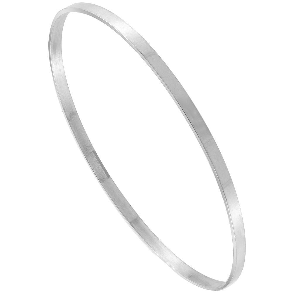 Sterling Silver Bangle Bracelet Slip-on Stackable Thin Square-top Handmade 7.25 inch