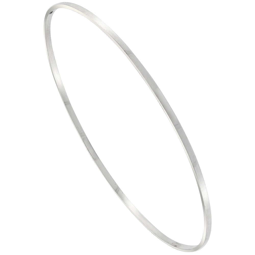 Sterling Silver Bangle Bracelet Slip-on Stackable Very Thin Square-top Handmade 7.25 inch