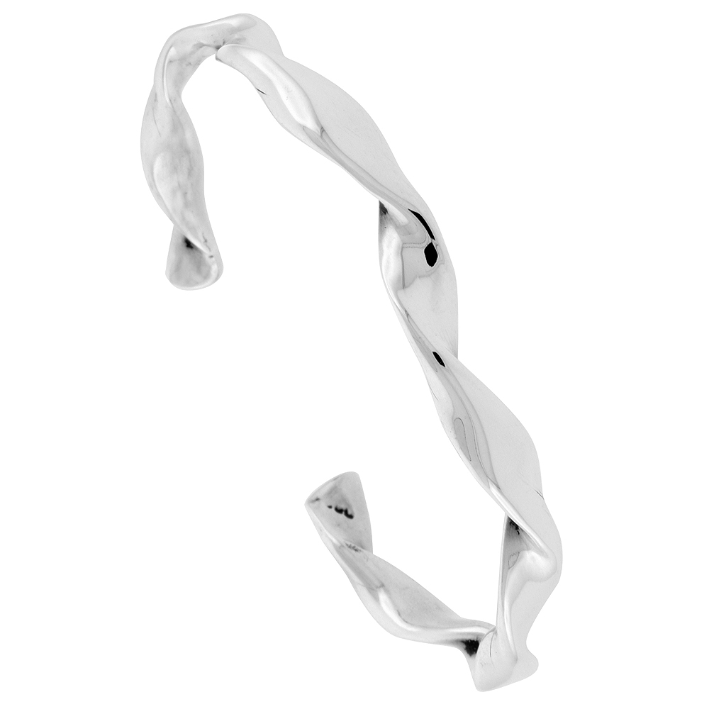 Sterling Silver Cuff Bracelet Twisted Wire Handmade 7.25 inch