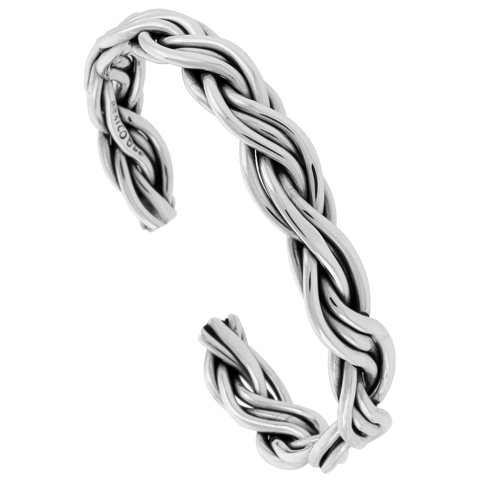 Sterling Silver Cuff Bracelet 6-wire Braid Wire Handmade 7.25 inch