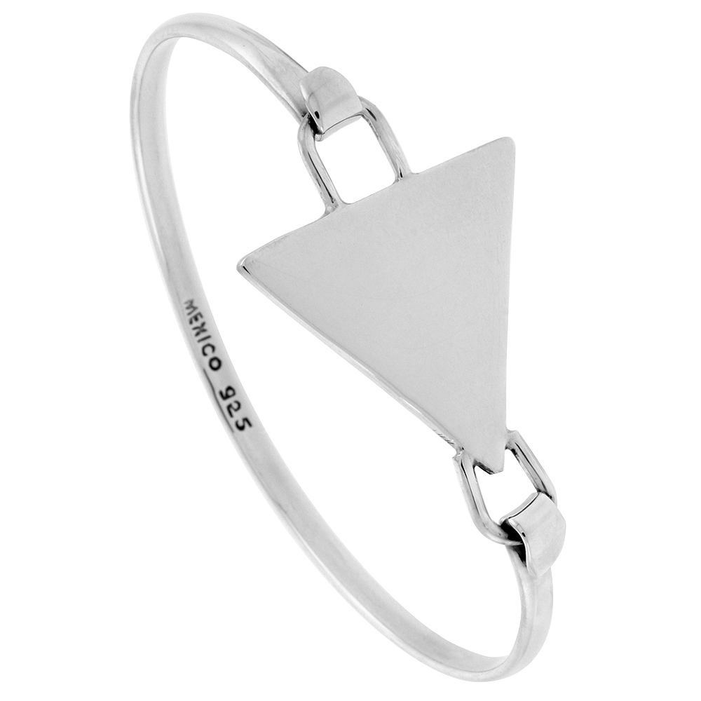 Sterling Silver Hook and Eye Bangle Bracelet Triangular Disk Handmade 7.25 inch