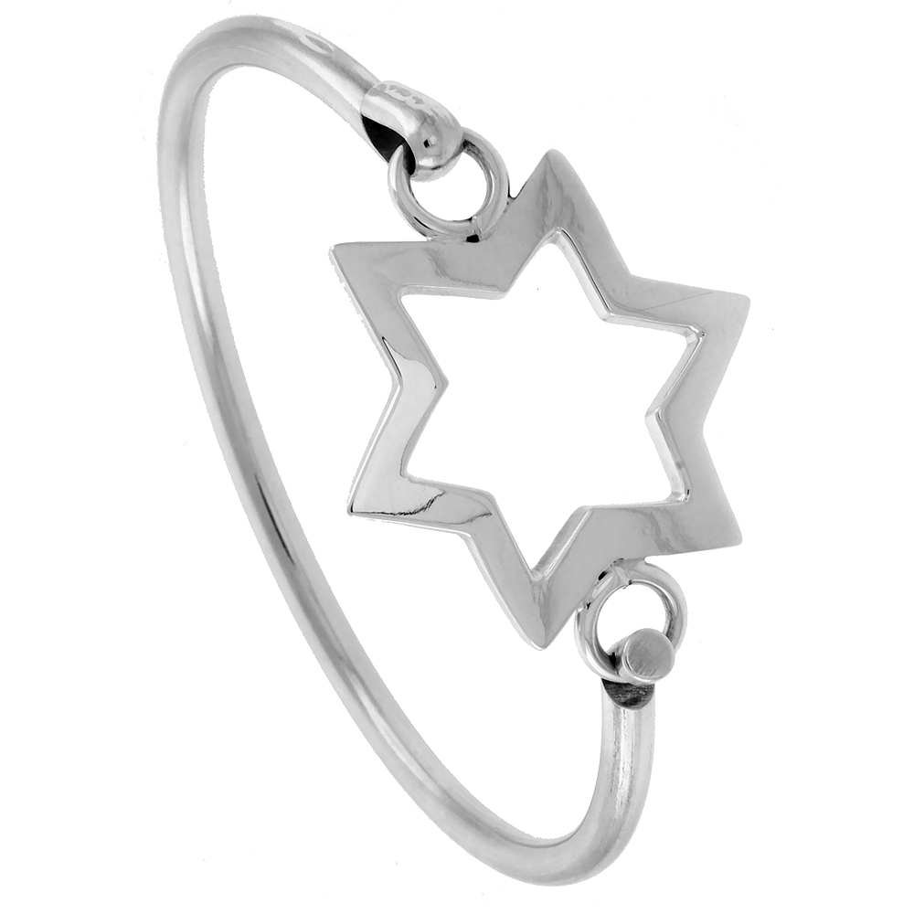 Sterling Silver Hook and Eye Star Bangle Bracelet Handmade 7.25 inch