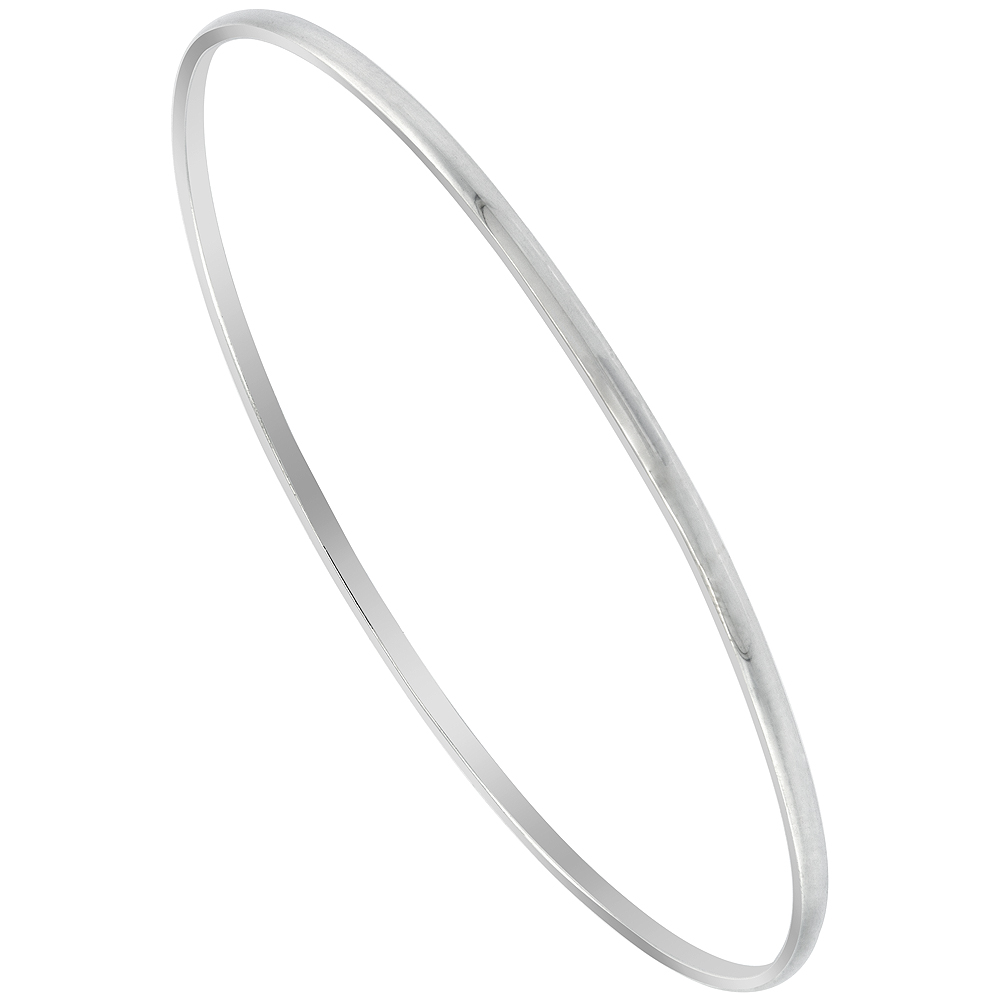 Sterling Silver Bangle Bracelet Slip-On Stackable Domed 2 mm Very Thin Handmade, 7 inch