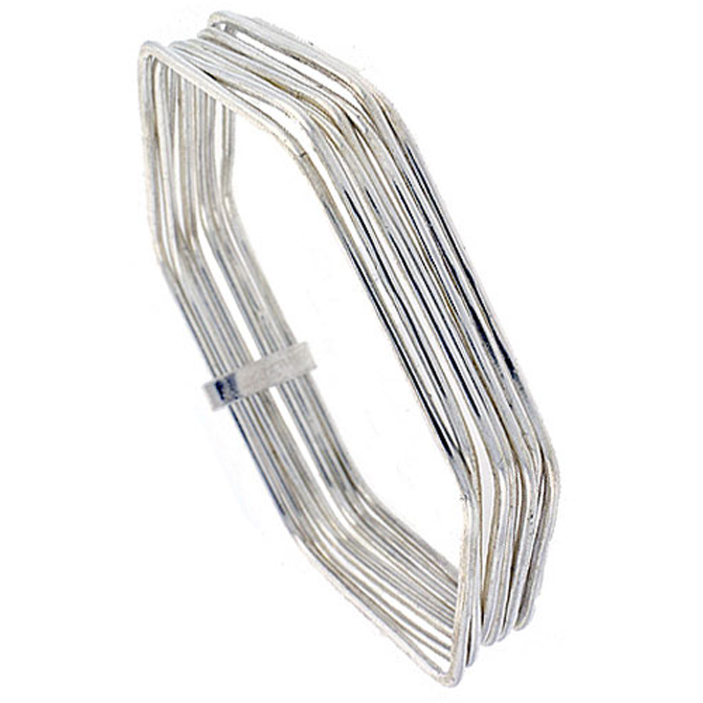 Sterling Silver 7-day Bangle Bracelet Hexagon Shape Handmade 6 inch