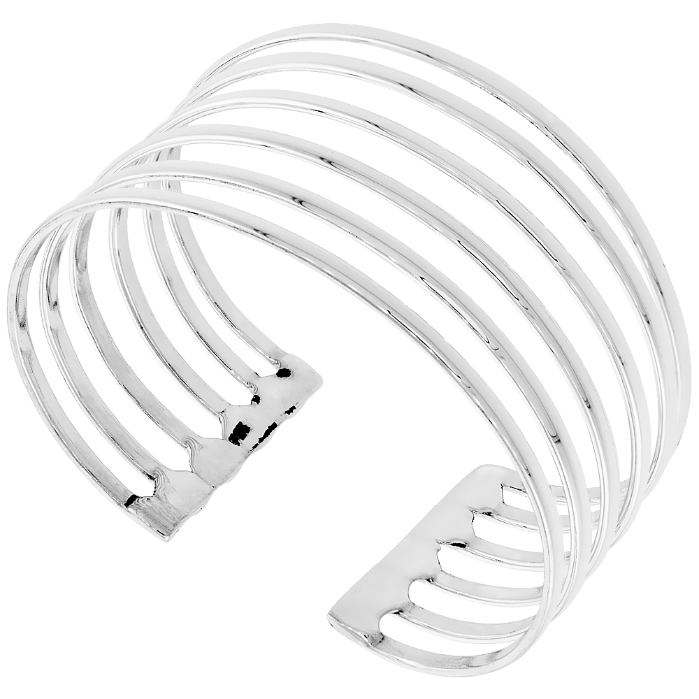 Sterling Silver 6 Strand Domed Wire Cuff Bracelet Handmade 7.25 inch