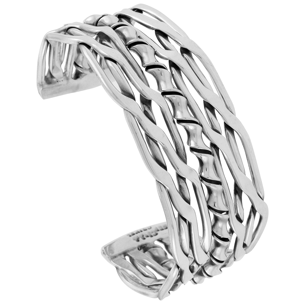 Sterling Silver Celtic Knot Cuff Bracelet Bamboo center Handmade 7.25 inch