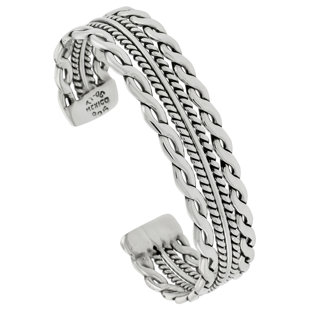 Sterling Silver Cuff Bracelet Twisted Wire Handmade 7.25 inch