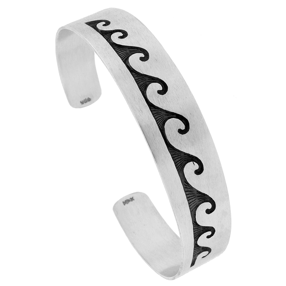 Sterling Silver Wave Cuff Bracelet Southwestern Hopi Design Handmade 7.25 inch