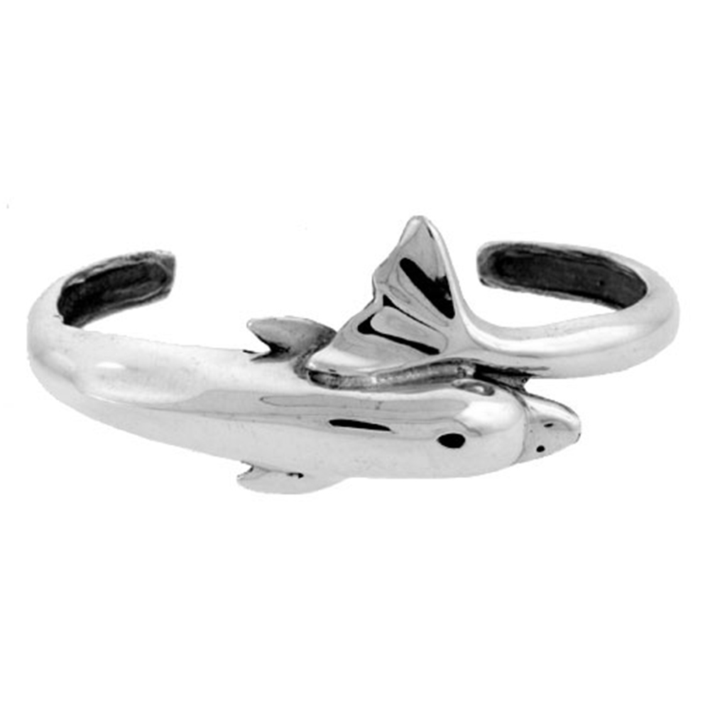 Sterling Silver Dolphin Cuff Bracelet High Polished Small