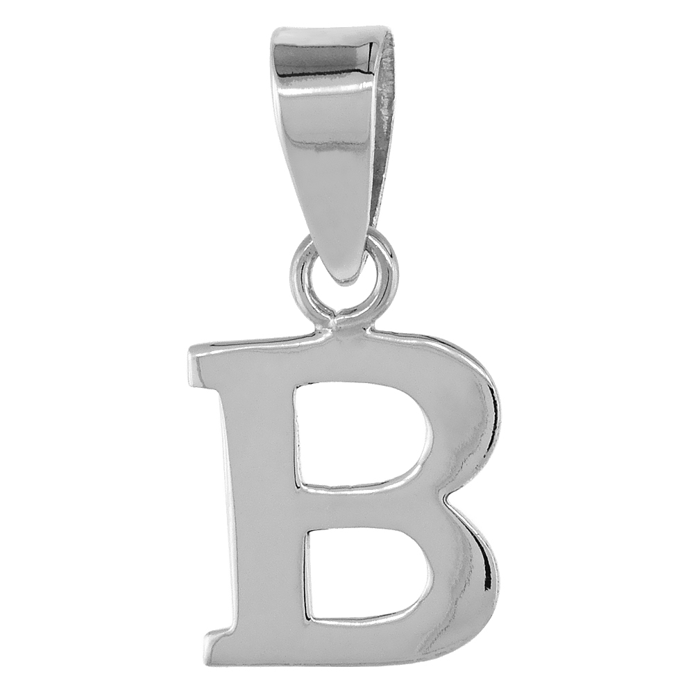 1/2 Inch Small Sterling Silver Block Initial B Pendant Alphabet Letters High Polished