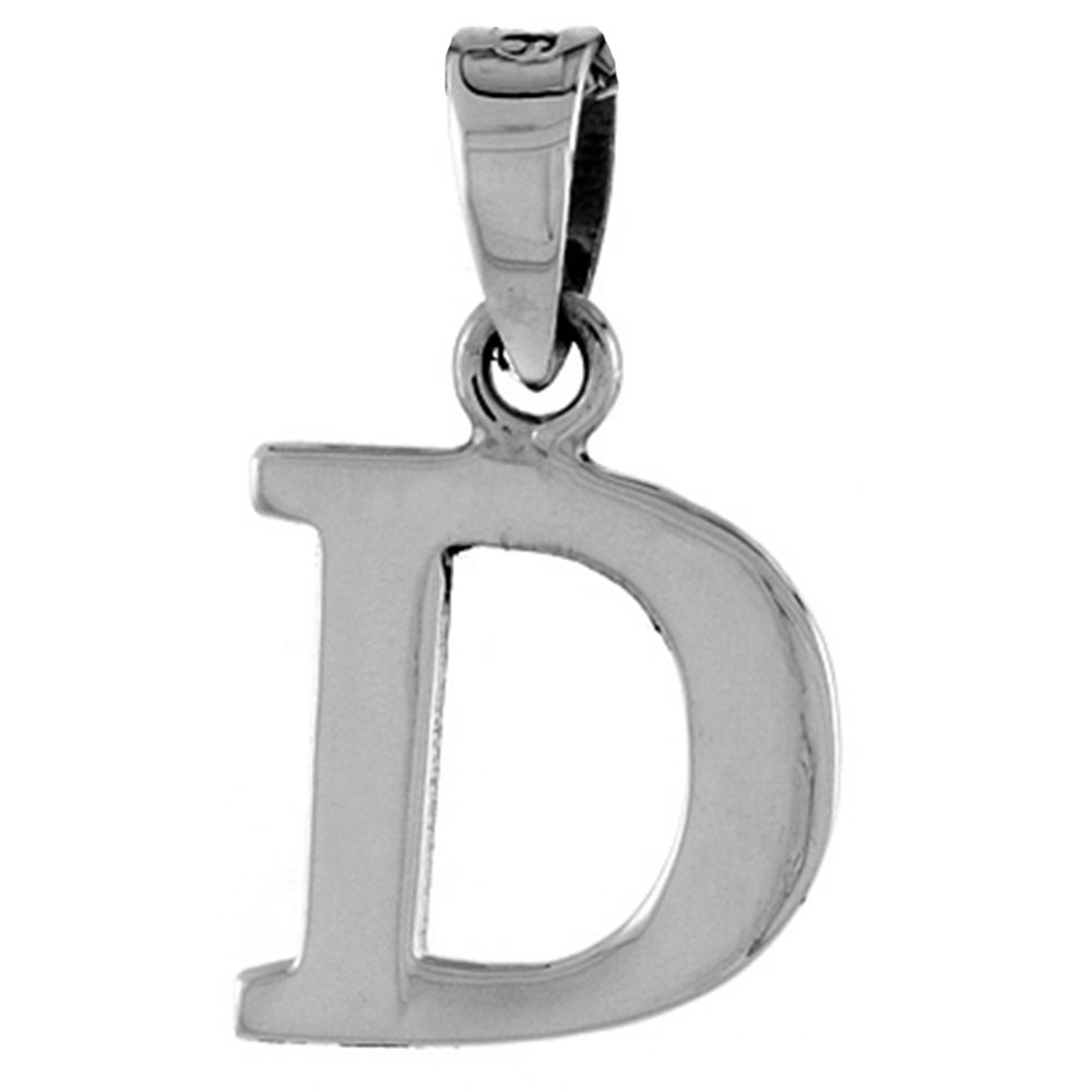 1/2 Inch Small Sterling Silver Block Initial D Pendant Alphabet Letters High Polished