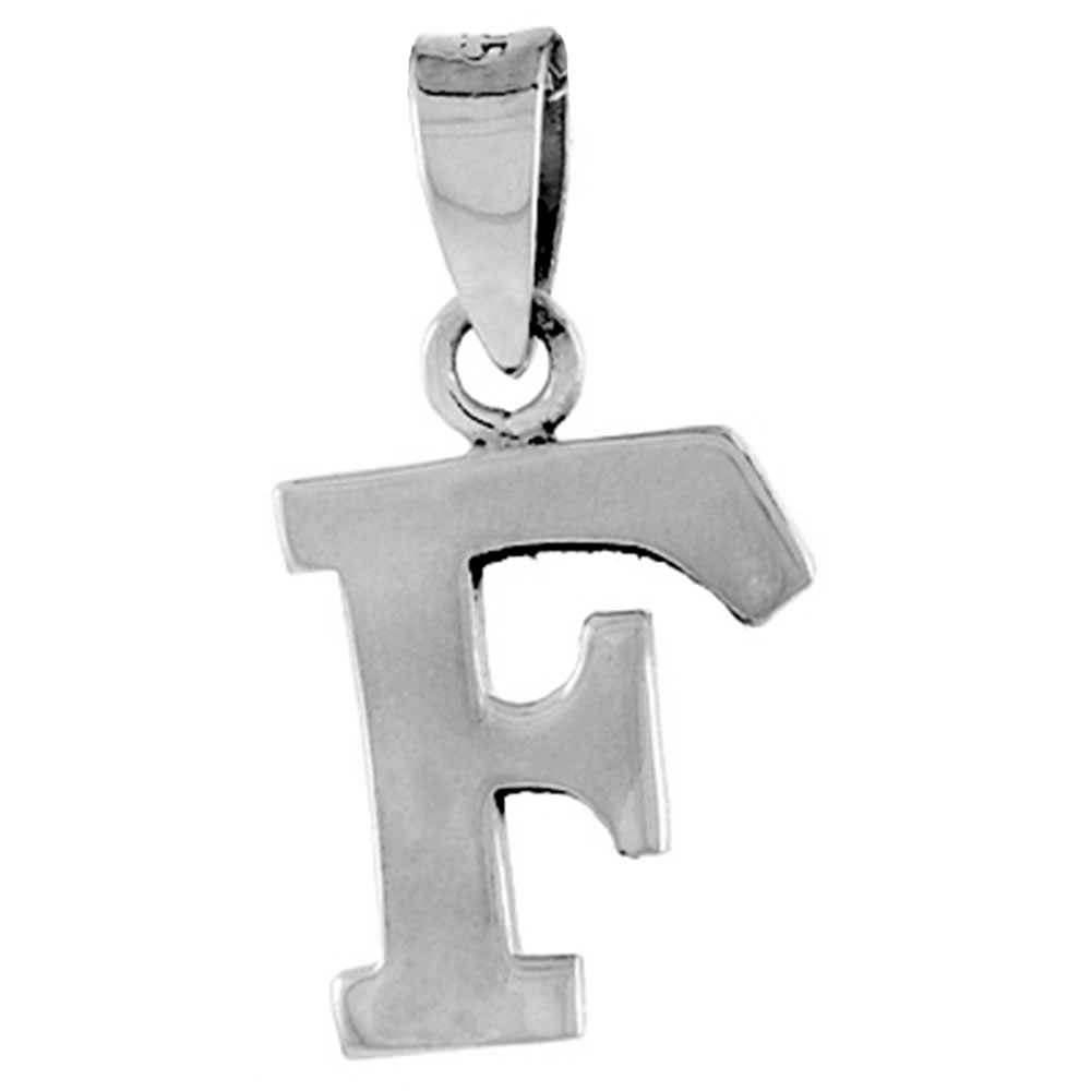 1/2 Inch Small Sterling Silver Block Initial F Pendant Alphabet Letters High Polished