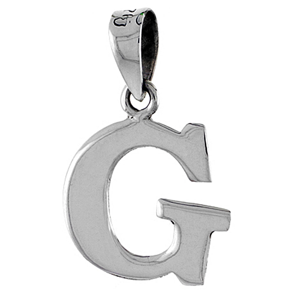1/2 Inch Small Sterling Silver Block Initial G Necklace Alphabet Letters High Polished, 16-30 inch 0.8mm Box_Chain