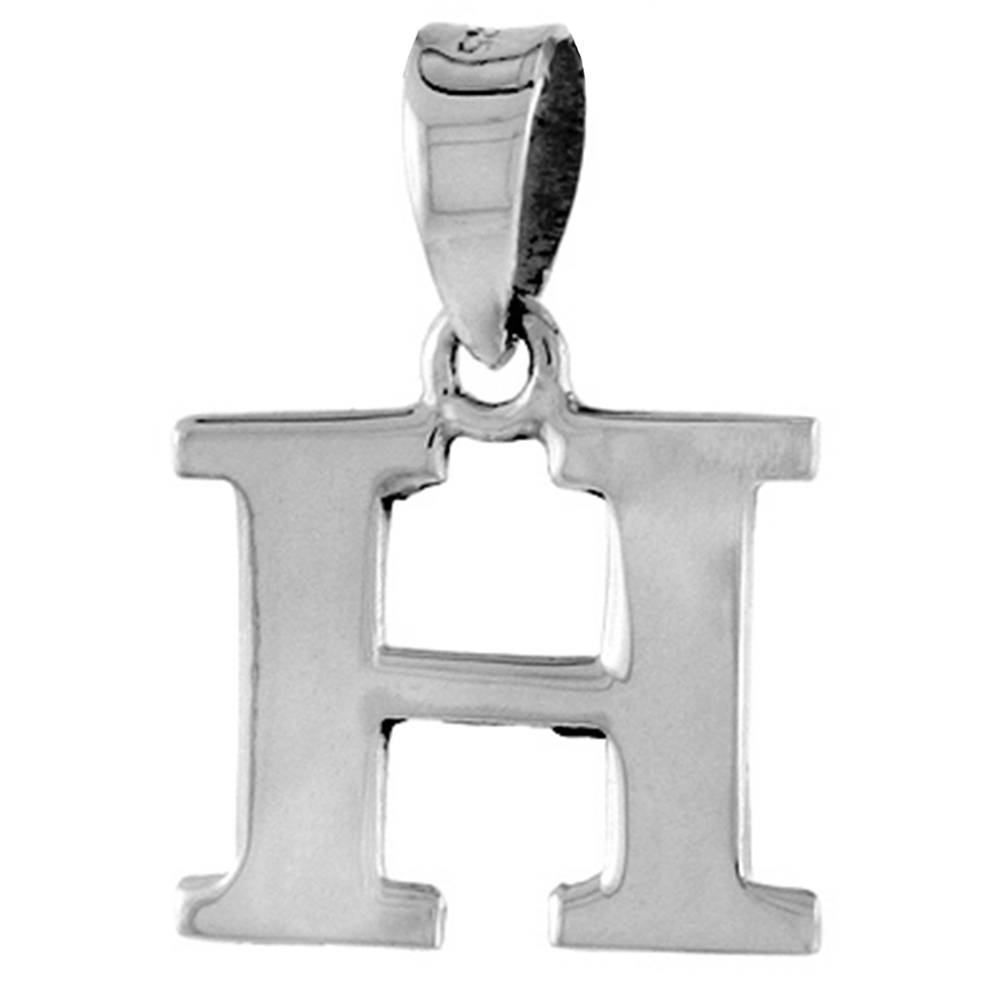 1/2 Inch Small Sterling Silver Block Initial H Pendant Alphabet Letters High Polished