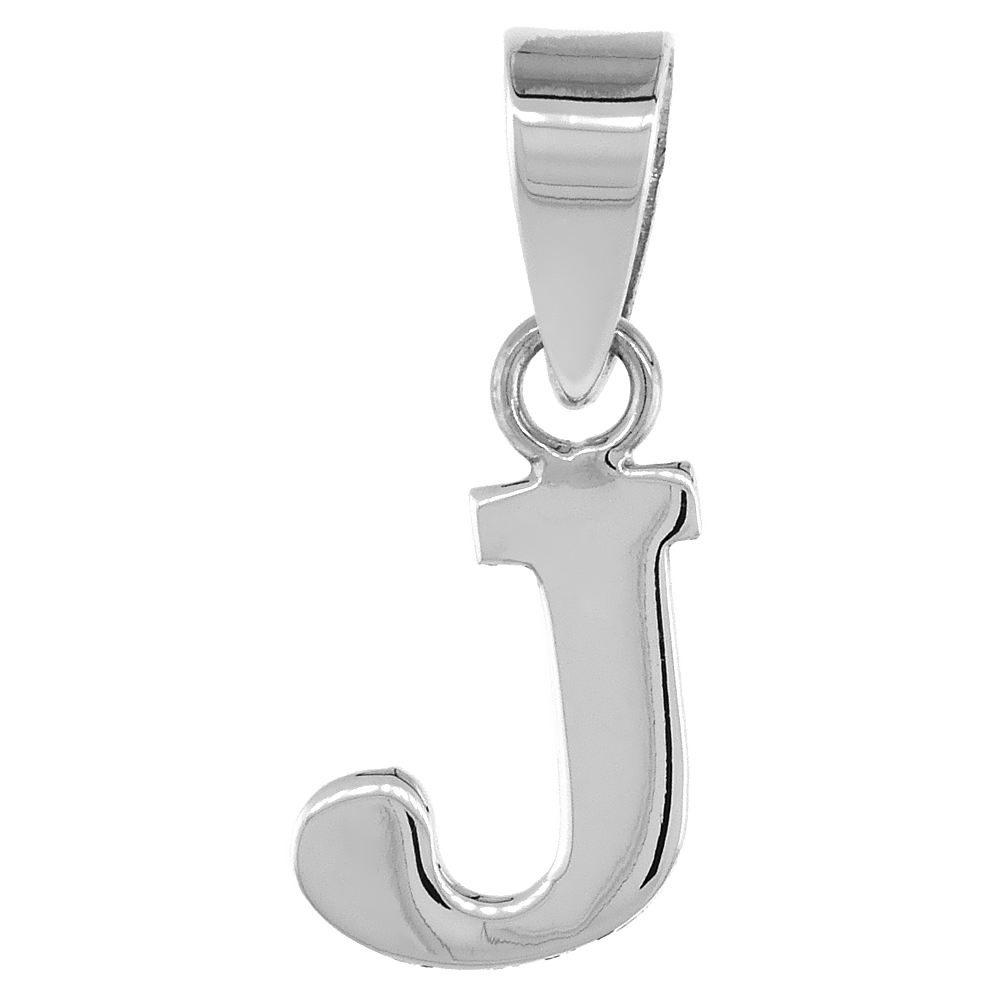 1/2 Inch Small Sterling Silver Block Initial J Necklace Alphabet Letters High Polished, 16-30 inch 0.8mm Box_Chain