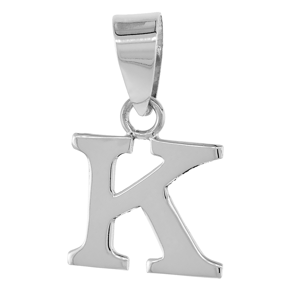 1/2 Inch Small Sterling Silver Block Initial K Pendant Alphabet Letters High Polished