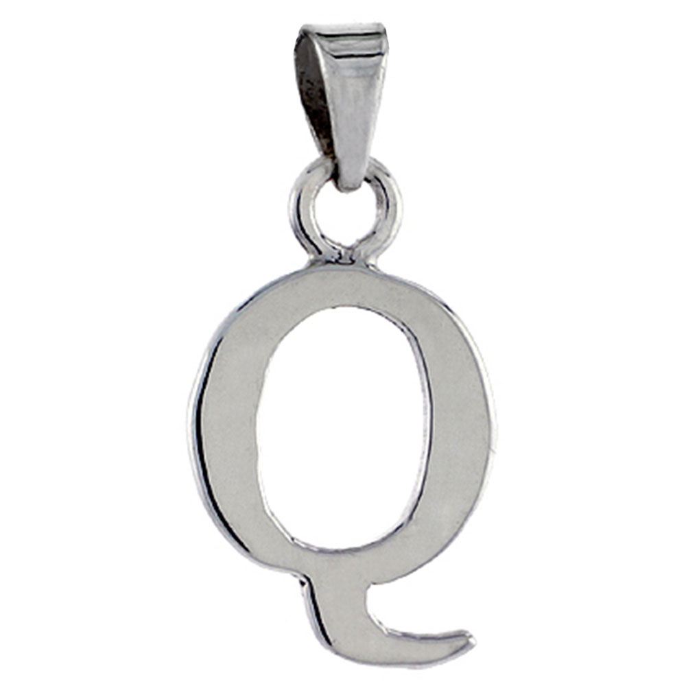 1/2 Inch Small Sterling Silver Block Initial Q Necklace Alphabet Letters High Polished, 16-30 inch 0.8mm Box_Chain
