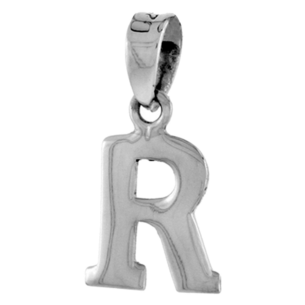 1/2 Inch Small Sterling Silver Block Initial R Necklace Alphabet Letters High Polished, 16-30 inch 0.8mm Box_Chain