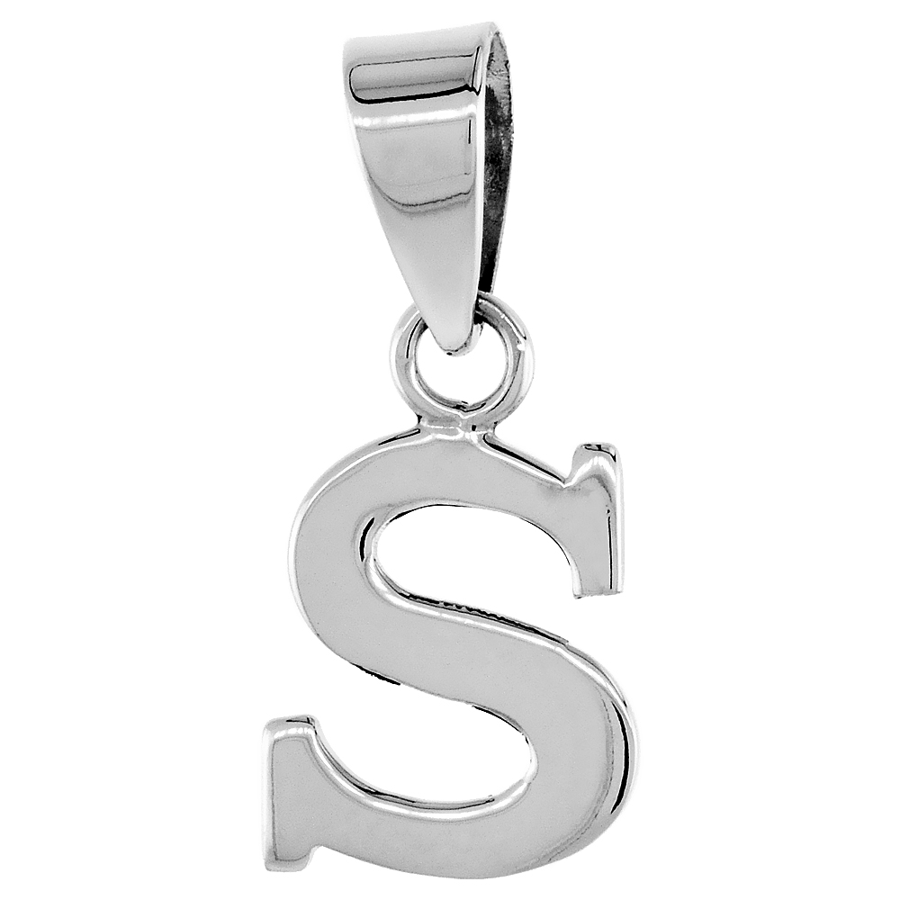 1/2 Inch Small Sterling Silver Block Initial S Necklace Alphabet Letters High Polished, 16-30 inch 0.8mm Box_Chain