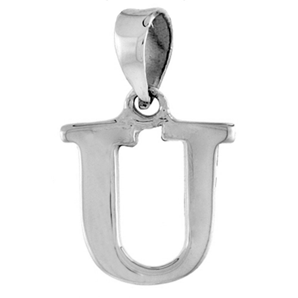1/2 Inch Small Sterling Silver Block Initial U Necklace Alphabet Letters High Polished, 16-30 inch 0.8mm Box_Chain