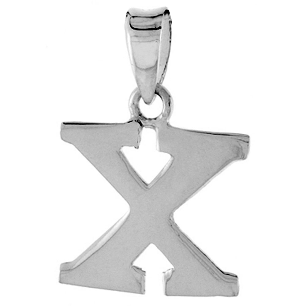 1/2 Inch Small Sterling Silver Block Initial X Pendant Alphabet Letters High Polished