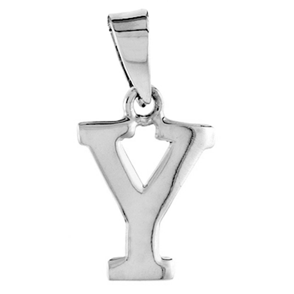 1/2 Inch Small Sterling Silver Block Initial Y Necklace Alphabet Letters High Polished, 16-30 inch 0.8mm Box_Chain