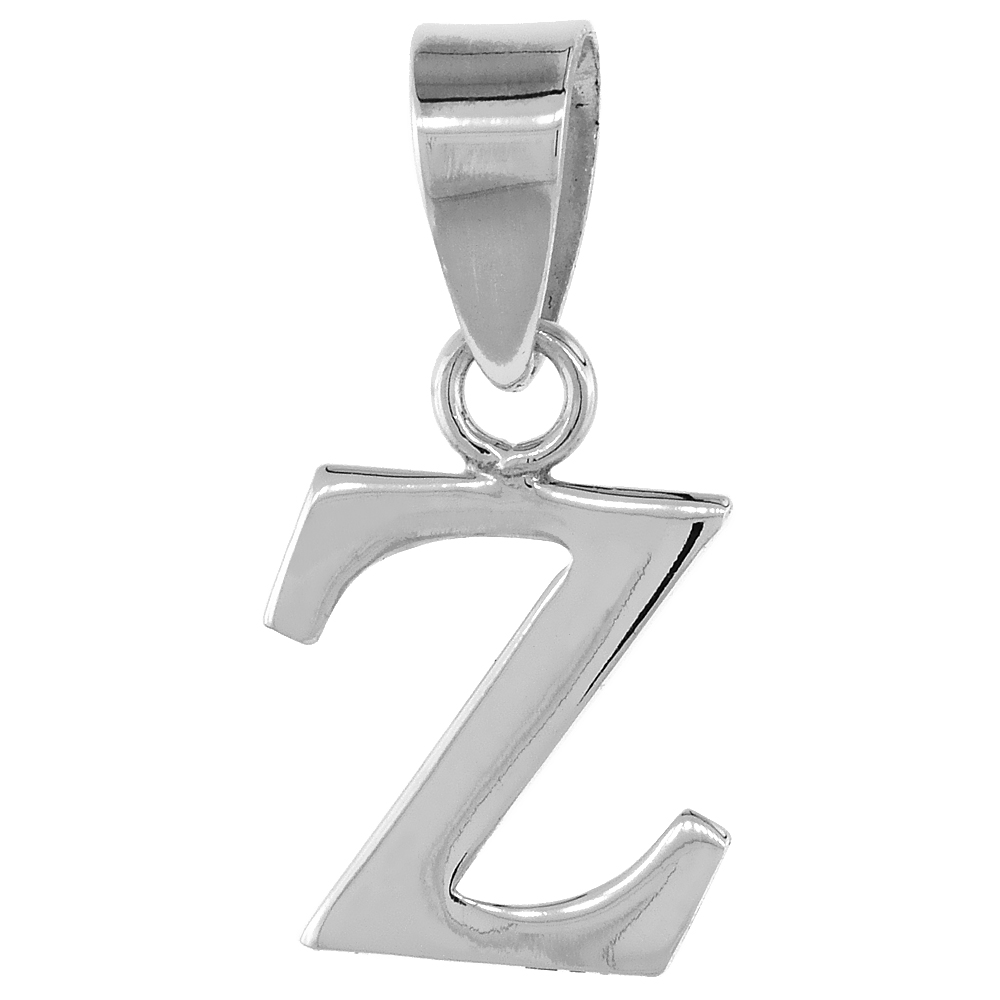1/2 Inch Small Sterling Silver Block Initial Z Pendant Alphabet Letters High Polished