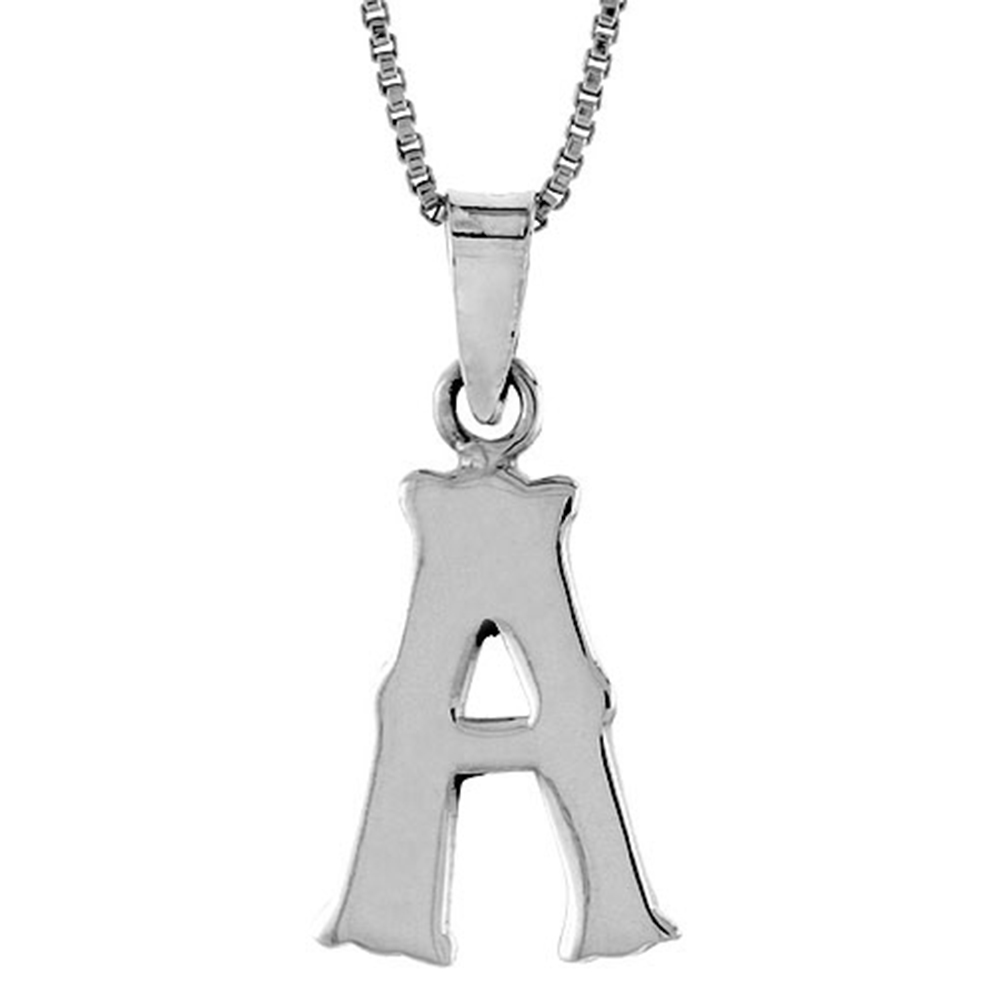 Sterling Silver Block Initial Pendant Highly Polished, 3/4 inch high
