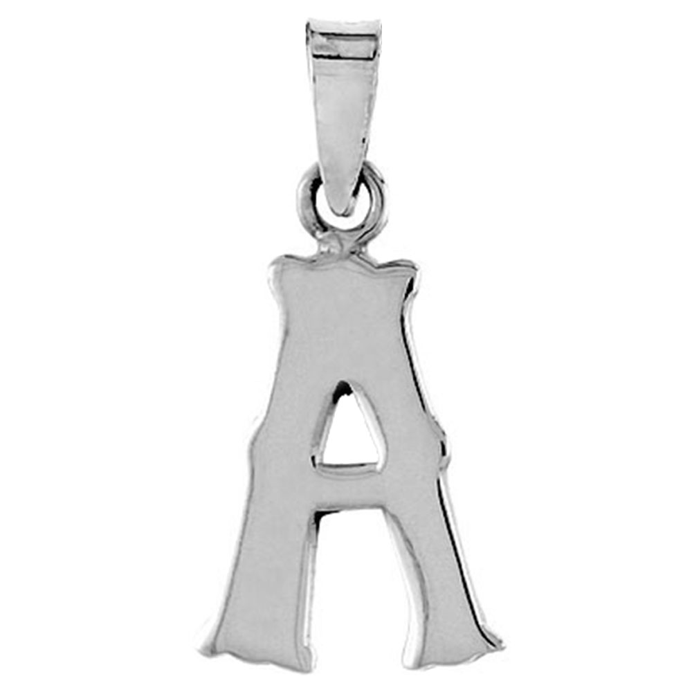 3/4 inch Sterling Silver Block Initial A Necklace Alphabet Letters High Polished, 16-30 inch 2mm Curb_Chain