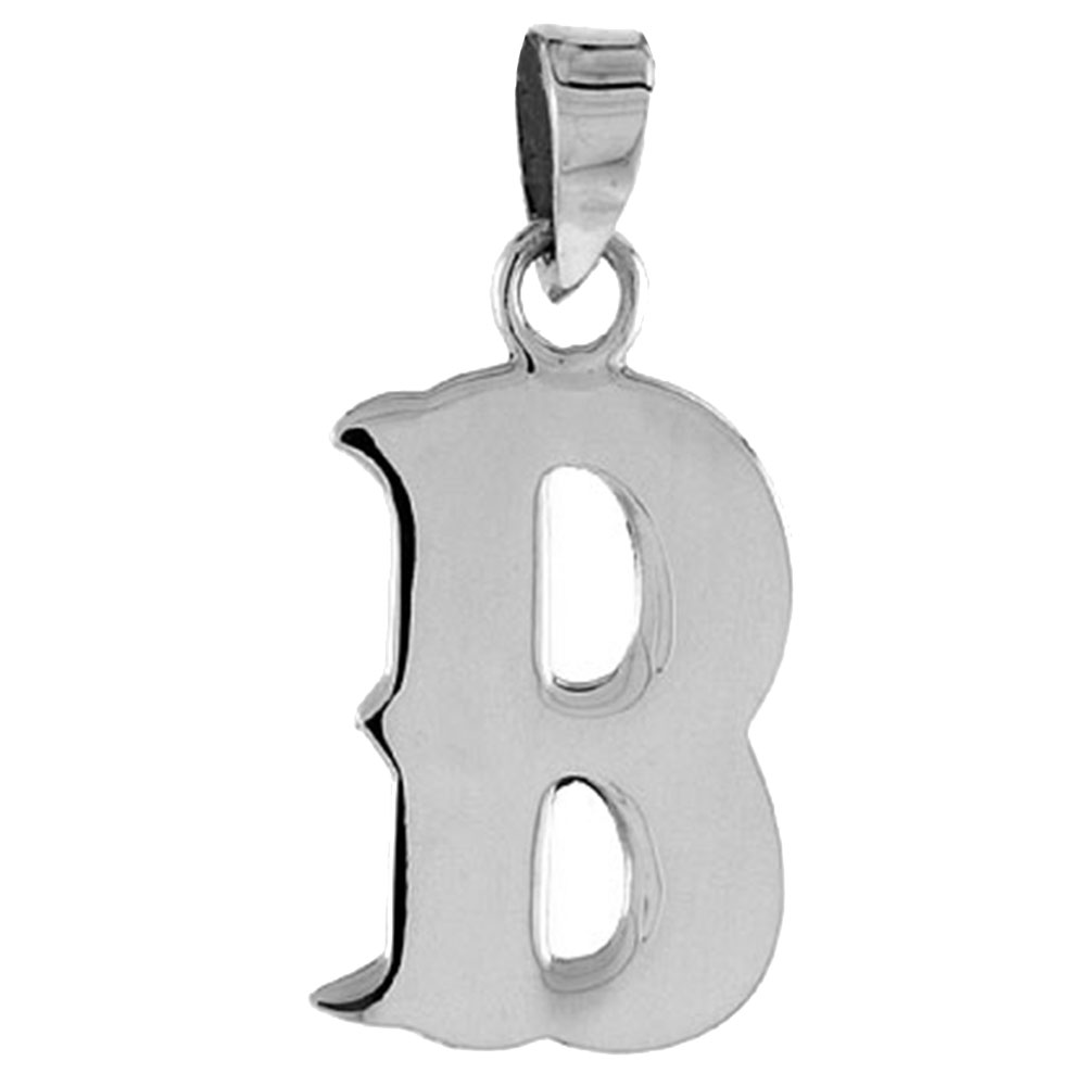 3/4 inch Sterling Silver Block Initial B Necklace Alphabet Letters High Polished, 16-30 inch 2mm Curb Chain