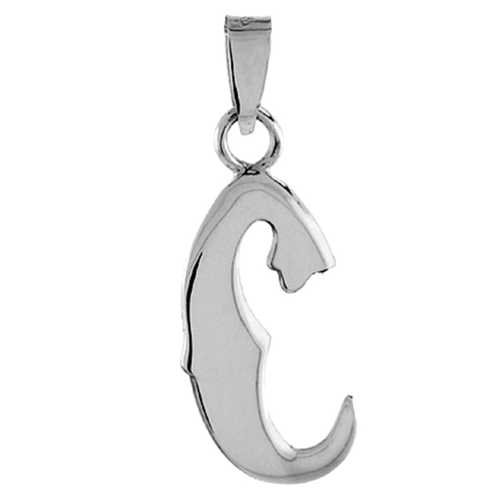 3/4 inch Sterling Silver Block Initial C Necklace Alphabet Letters High Polished, 16-30 inch 2mm Curb Chain