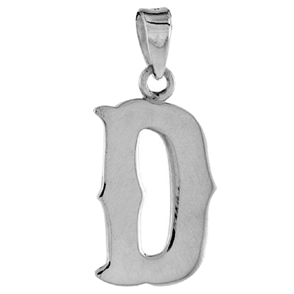 3/4 inch Sterling Silver Block Initial D Necklace Alphabet Letters High Polished, 16-30 inch 2mm Curb Chain