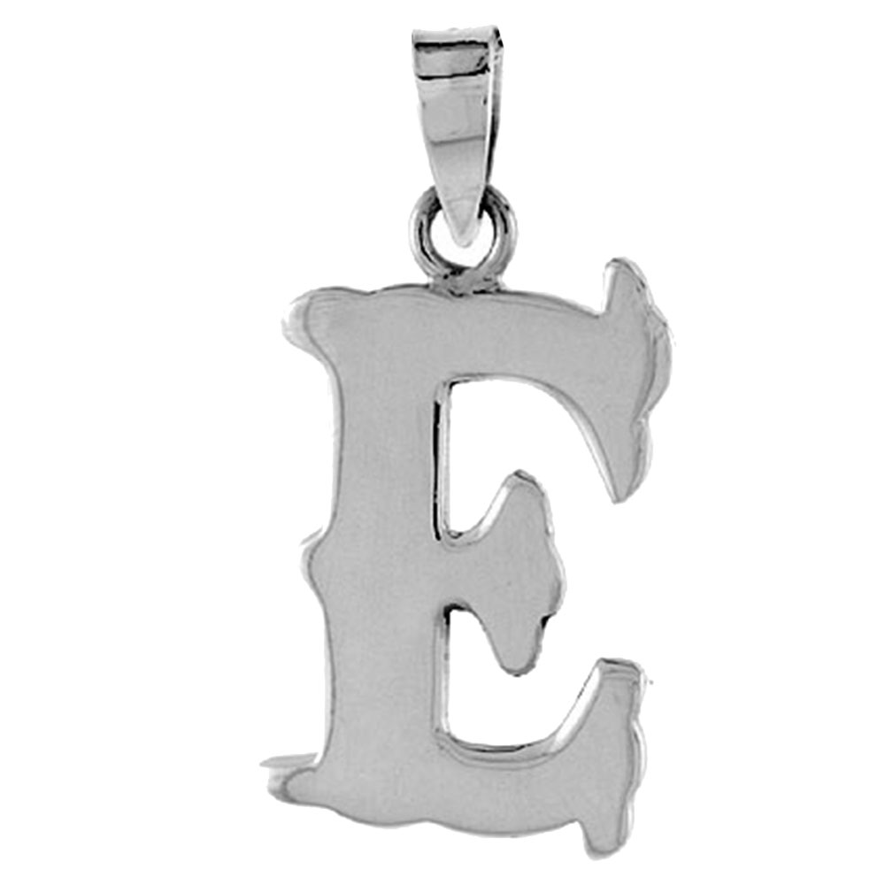 3/4 inch Sterling Silver Block Initial E Necklace Alphabet Letters High Polished, 16-30 inch 2mm Curb Chain