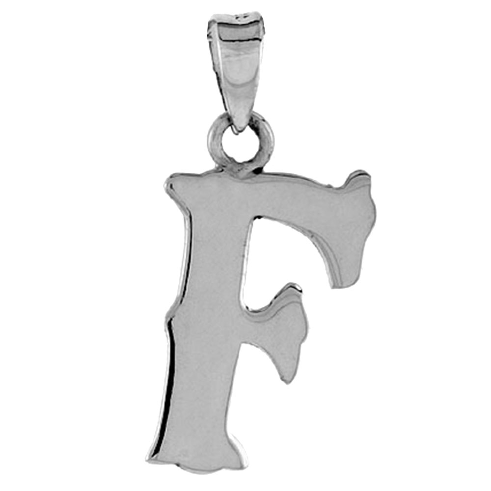 3/4 inch Sterling Silver Block Initial F Necklace Alphabet Letters High Polished, 16-30 inch 2mm Curb Chain