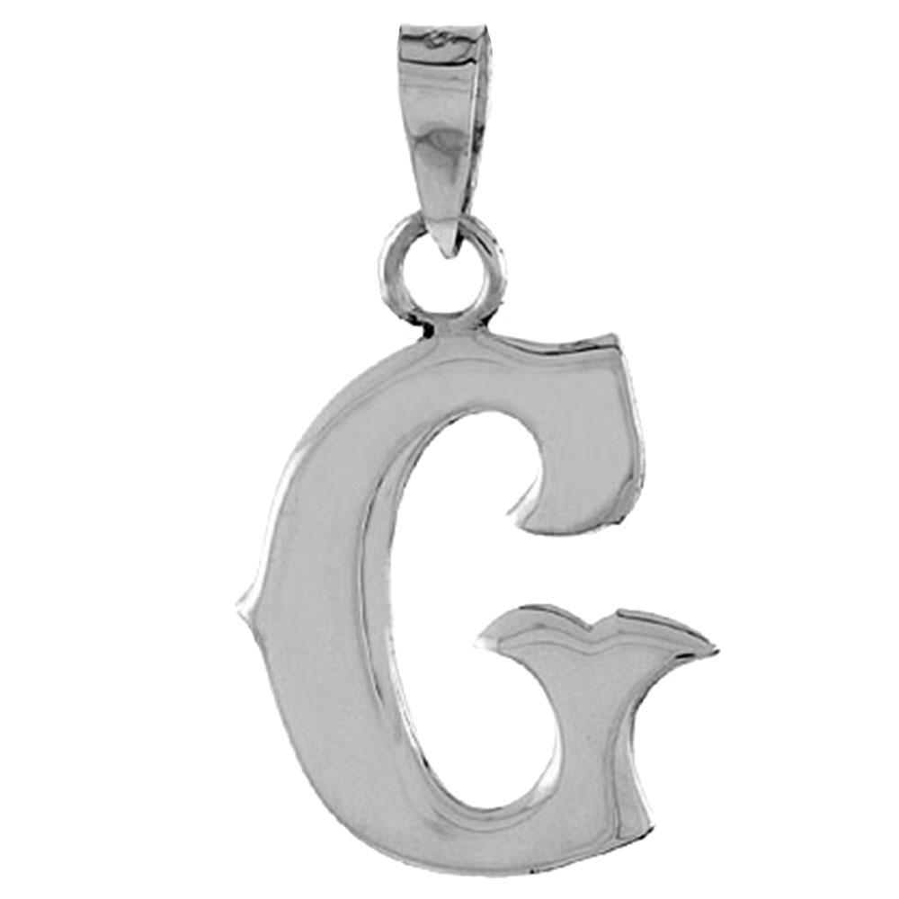 3/4 inch Sterling Silver Block Initial G Necklace Alphabet Letters High Polished, 16-30 inch 2mm Curb Chain