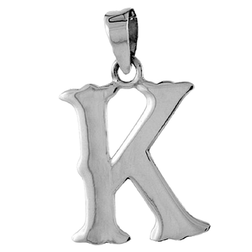 3/4 inch Sterling Silver Block Initial K Alphabet Pendant Alphabet Letters High Polished