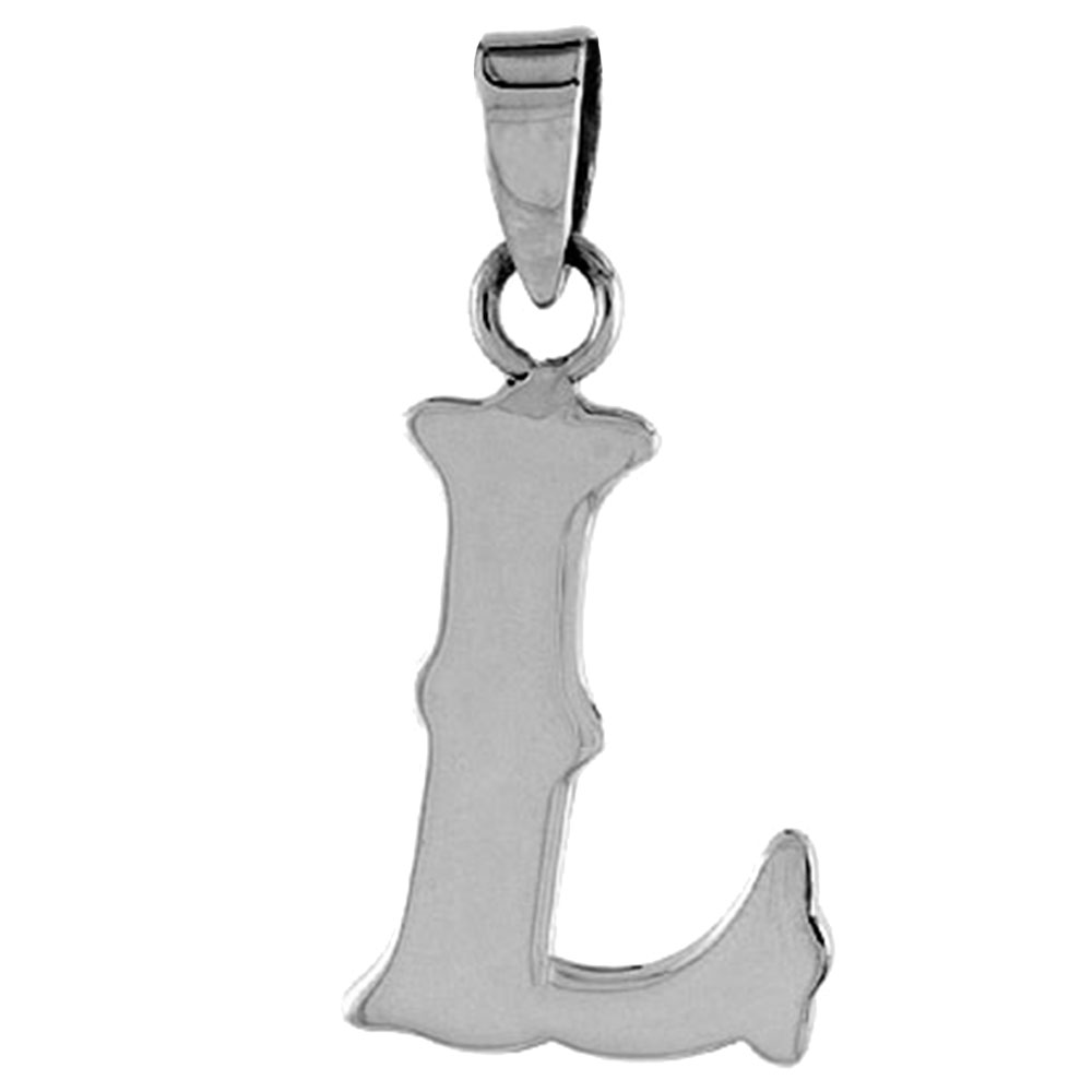 3/4 inch Sterling Silver Block Initial L Necklace Alphabet Letters High Polished, 16-30 inch 2mm Curb Chain