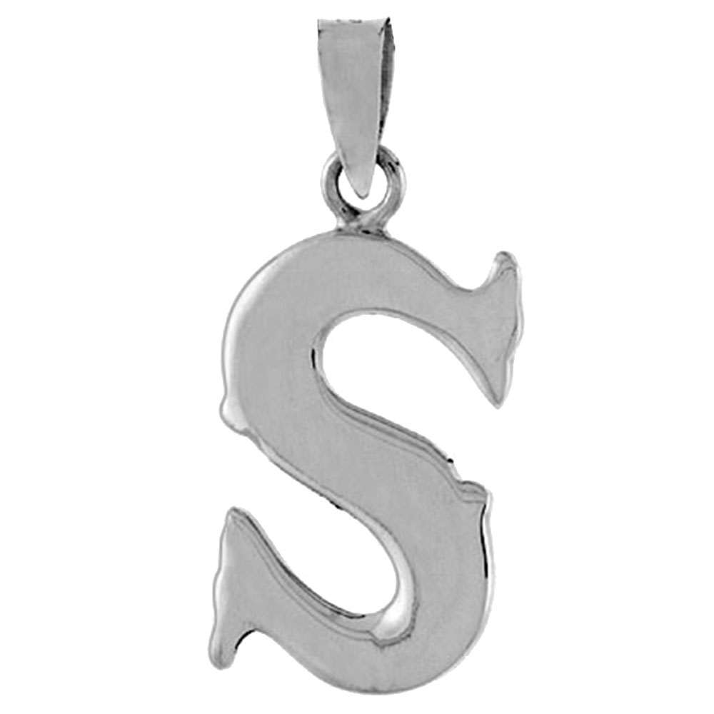 3/4 inch Sterling Silver Block Initial S Necklace Alphabet Letters High Polished, 16-30 inch 2mm Curb Chain