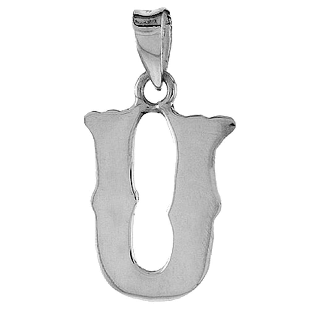 3/4 inch Sterling Silver Block Initial U Alphabet Pendant Alphabet Letters High Polished