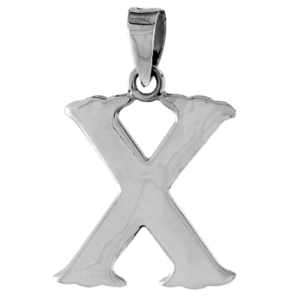 3/4 inch Sterling Silver Block Initial X Alphabet Pendant Alphabet Letters High Polished