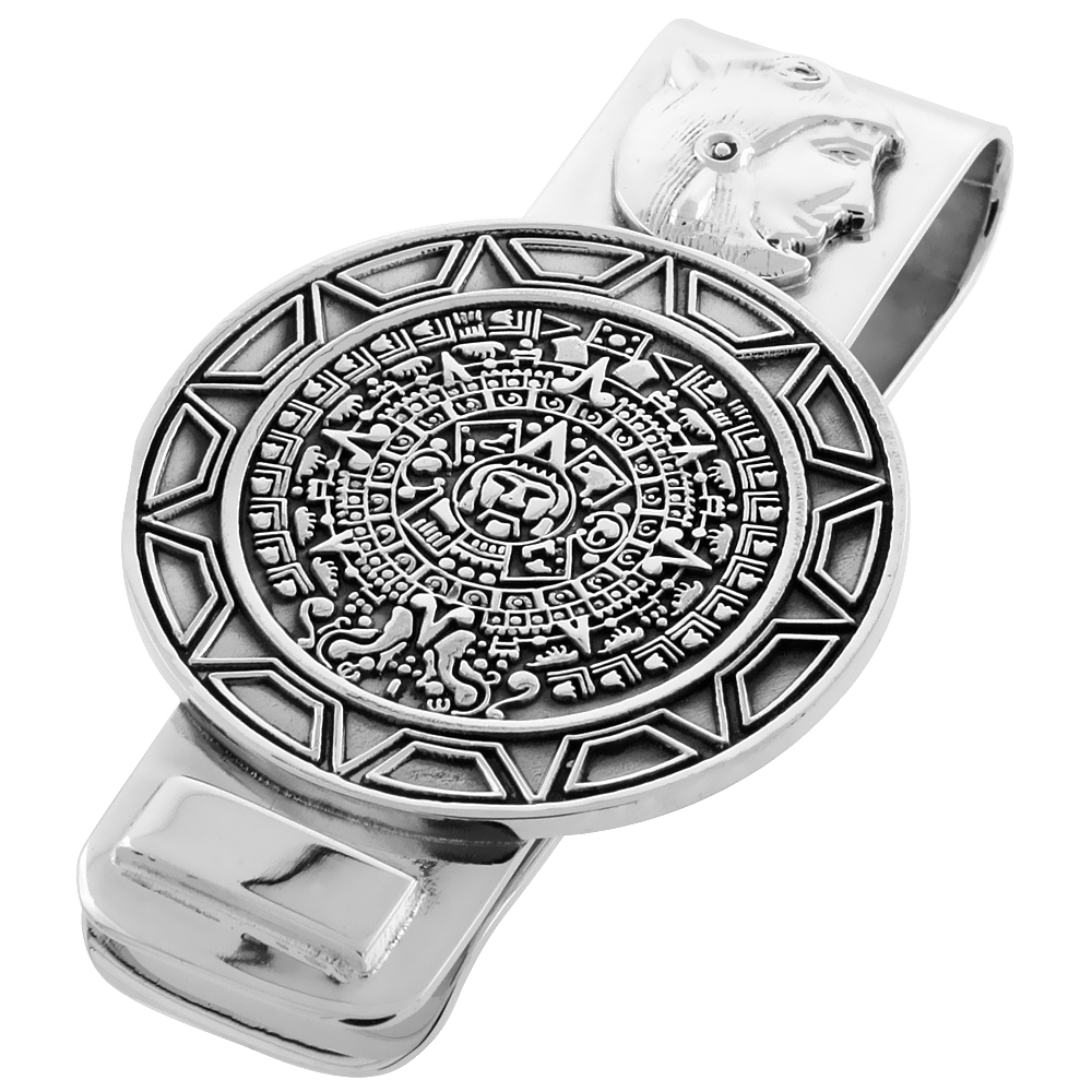 Sterling Silver Aztec Calendar Money Clip 2 1/4 inch