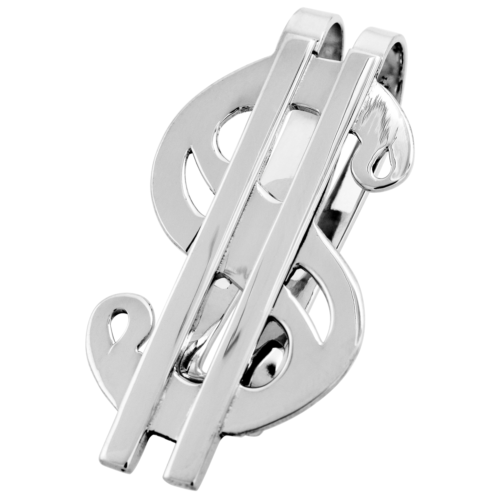 Sterling Silver Dollar Sign Money Clip Cut-Out Handmade 1 1/8 X 2 1/4 inch